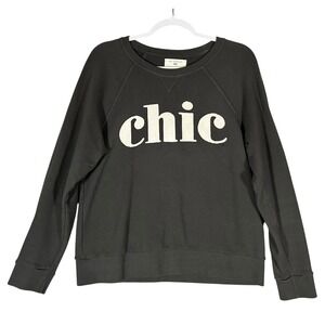 Sol Angeles x‎ Anthropologie Chic Graphic Print Sweatshirt Sz L Black Cotton USA
